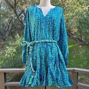 NEW RHODE ZEUS FLOWY MINI DRESS IN CLOVER SQUIGGLE PRINT SIZE M